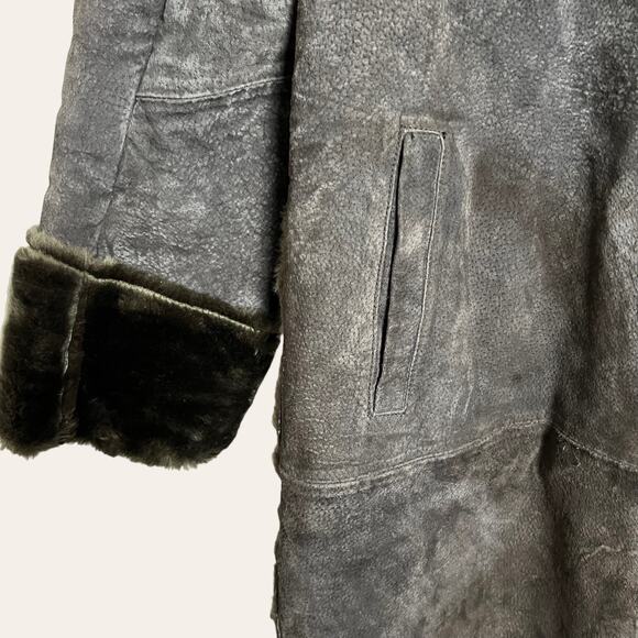 Vintage Newport News Suede Leather Faux Fur Lined Long Coat Size L - Picture 5 of 11